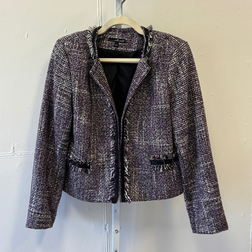 Willi Smith Purple Tweed Fringe Trim Blazer Jacket Style A84175 Women's Large